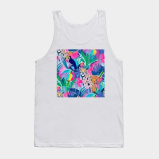 Cheetah, toucan and macaw parrot in colourful preppy jungle Tank Top